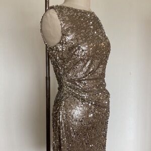 Open back metallic sequined ruched cocktail dress, lined, 4